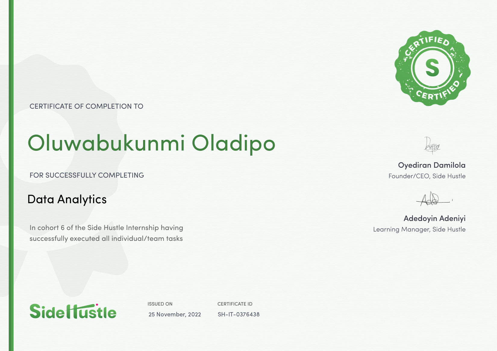 Terra Learning certificate