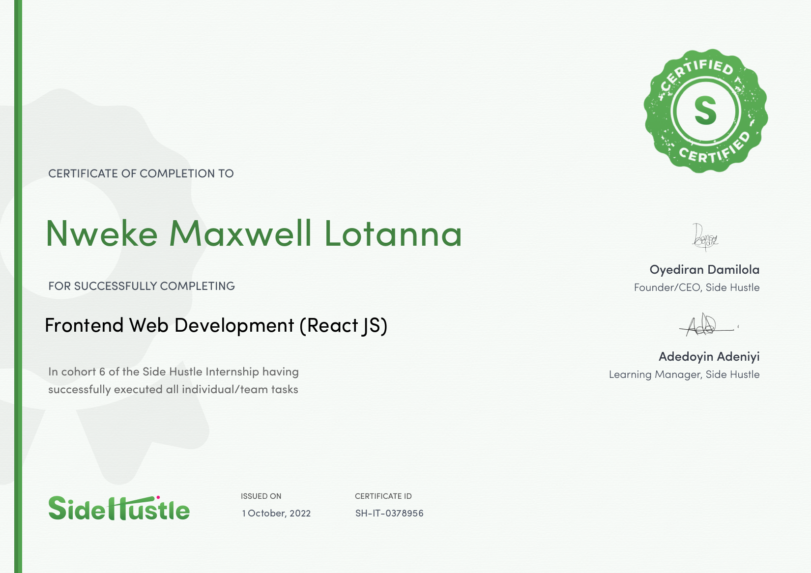 Terra Learning certificate