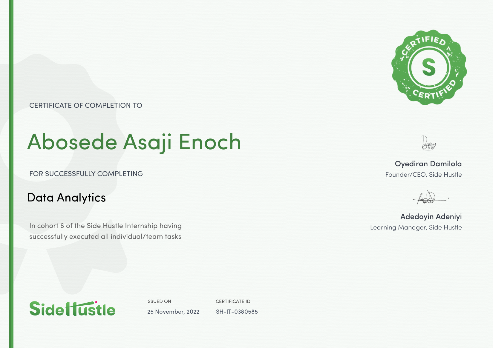 Terra Learning certificate