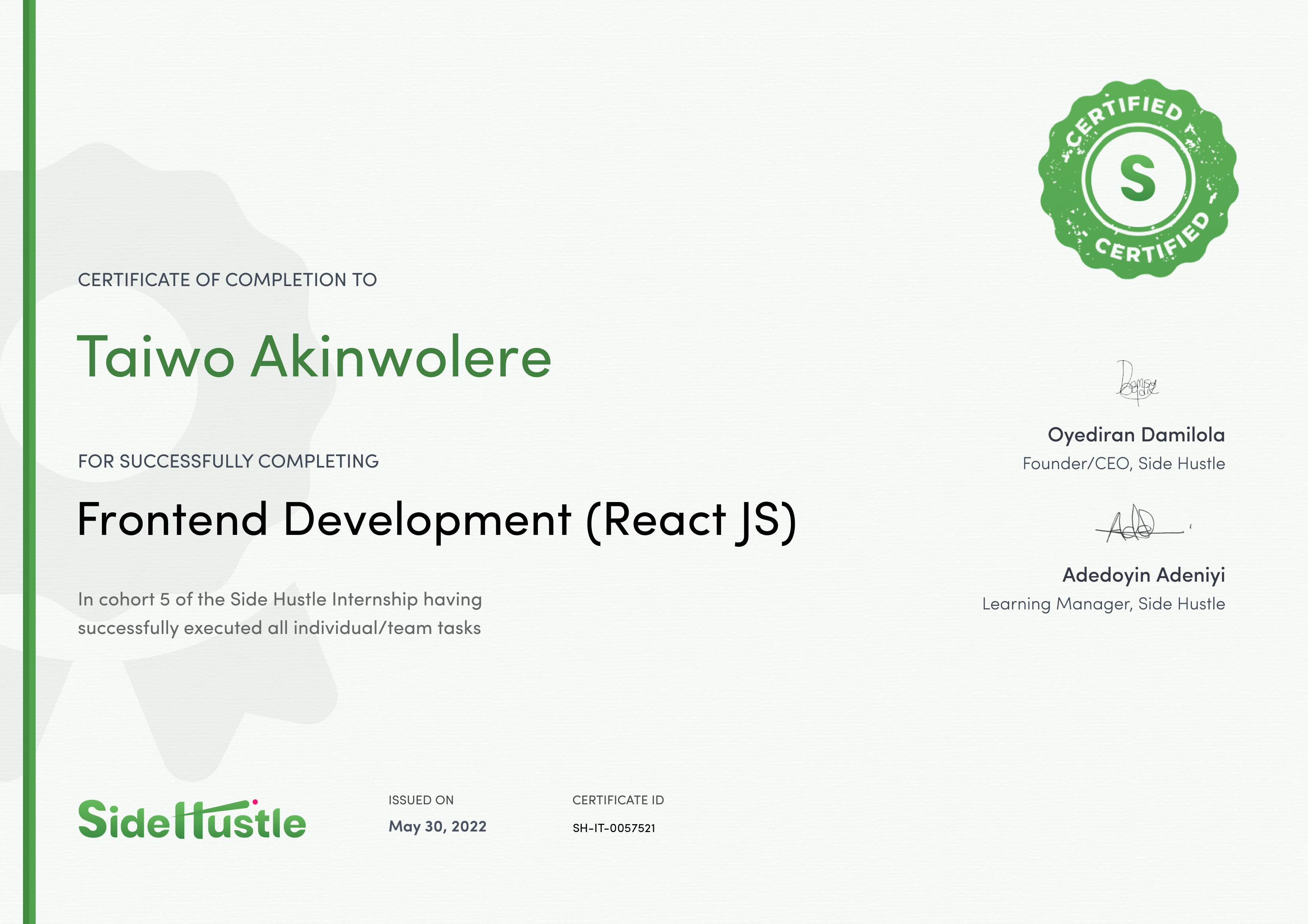 Terra Learning certificate