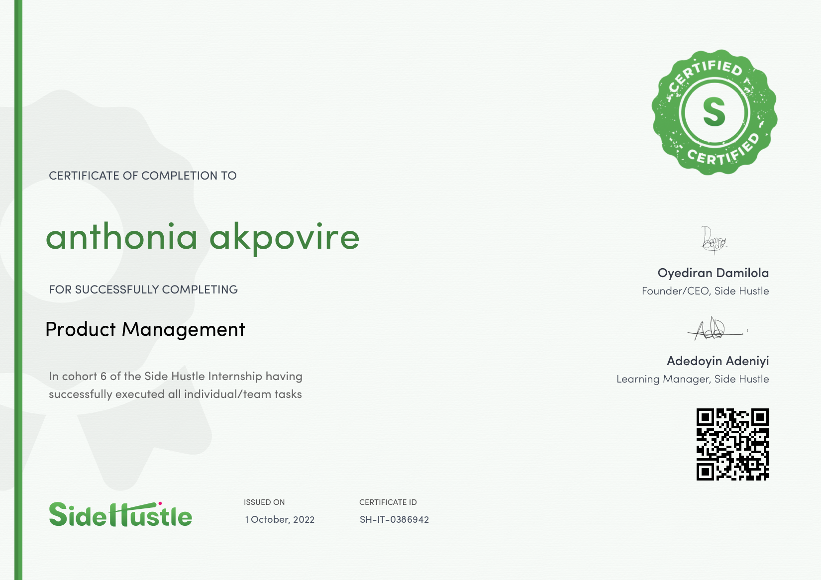 Terra Learning certificate