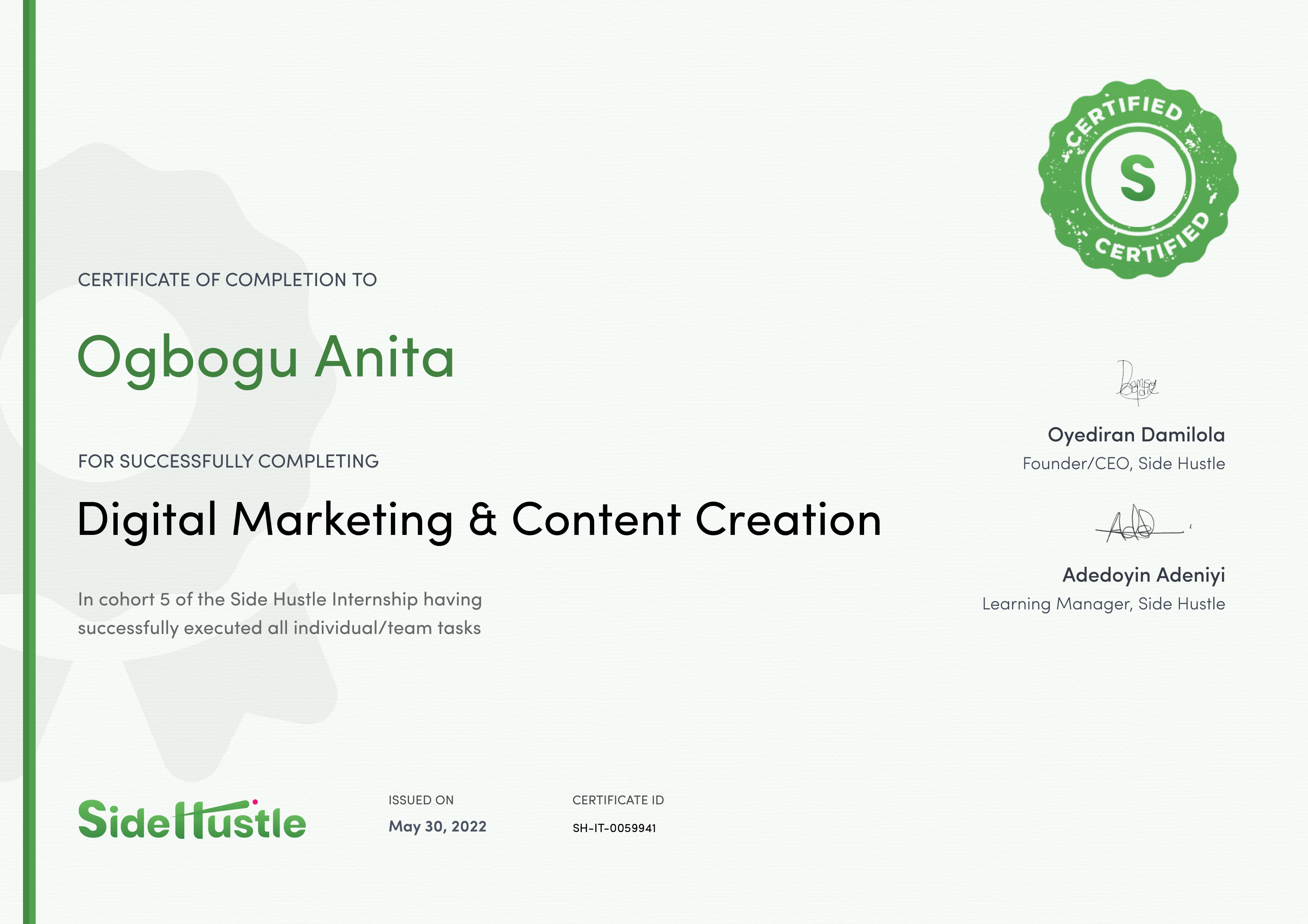 Terra Learning certificate