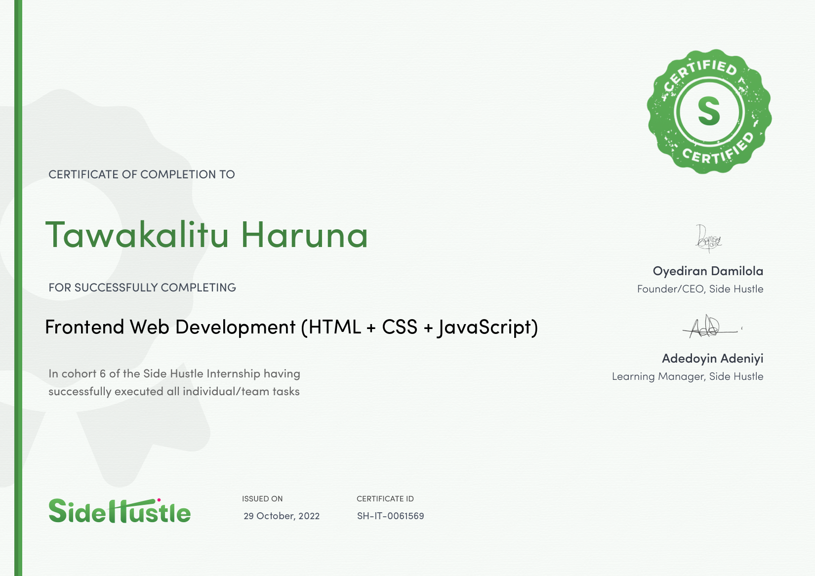 Terra Learning certificate