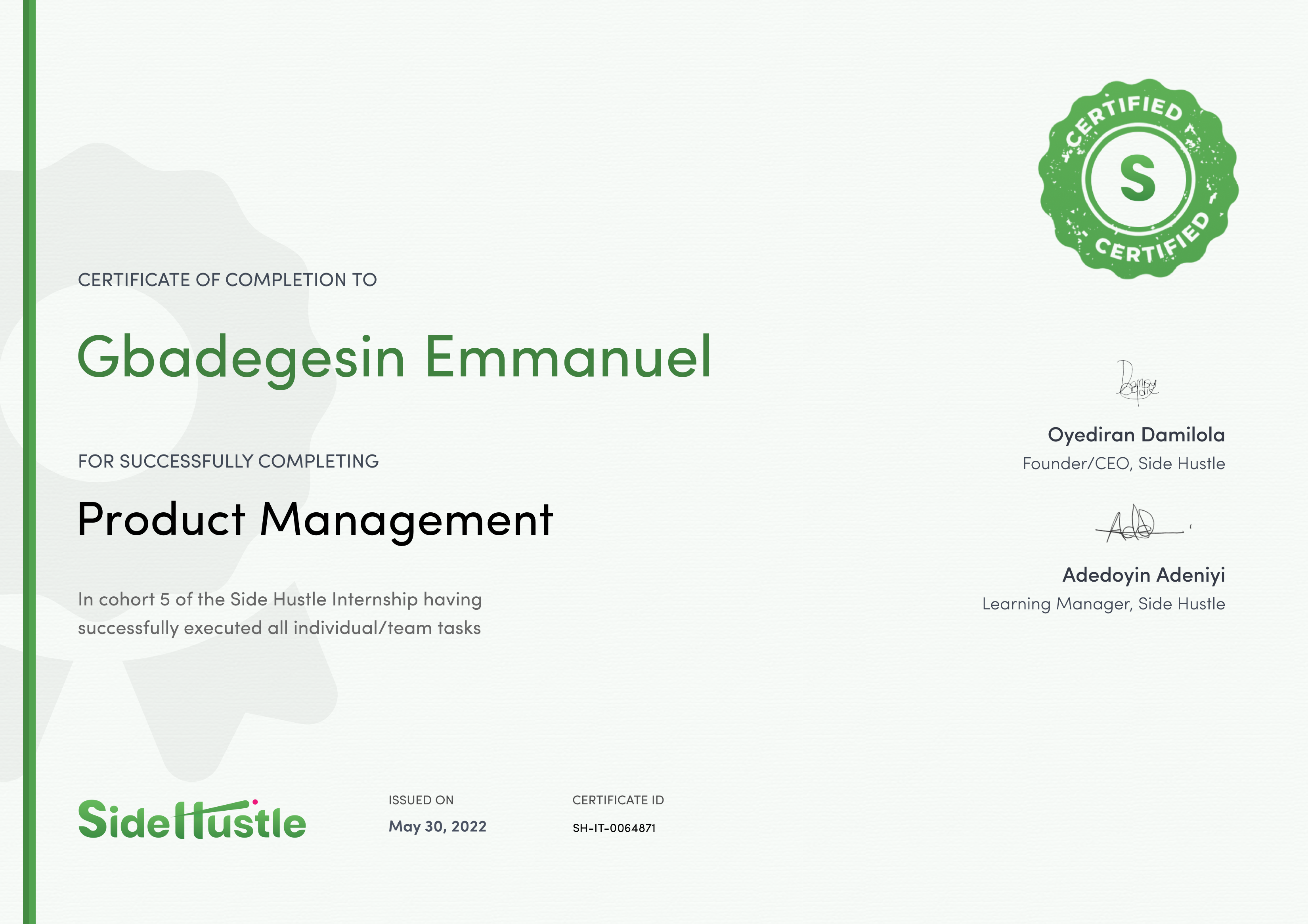 Terra Learning certificate