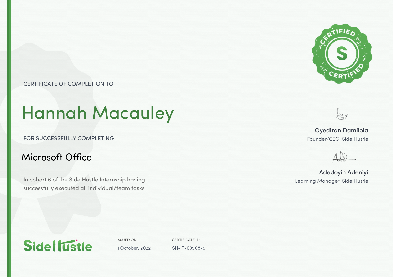 Terra Learning certificate