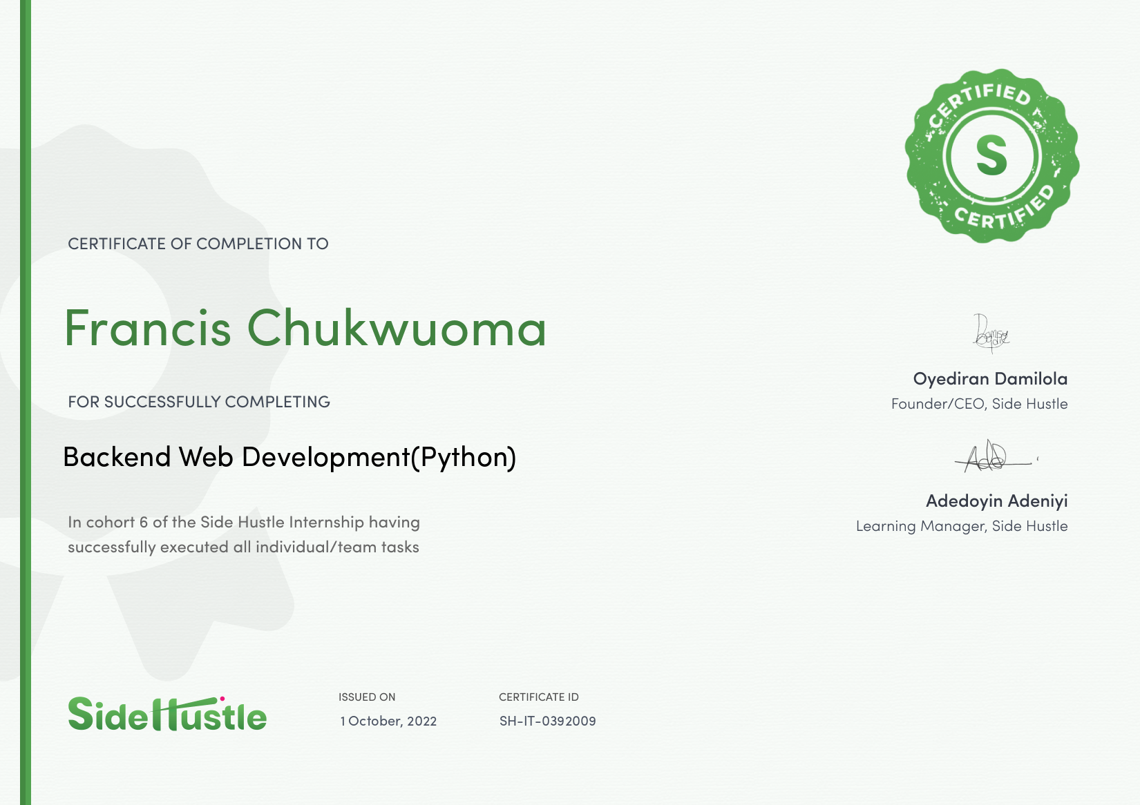 Terra Learning certificate