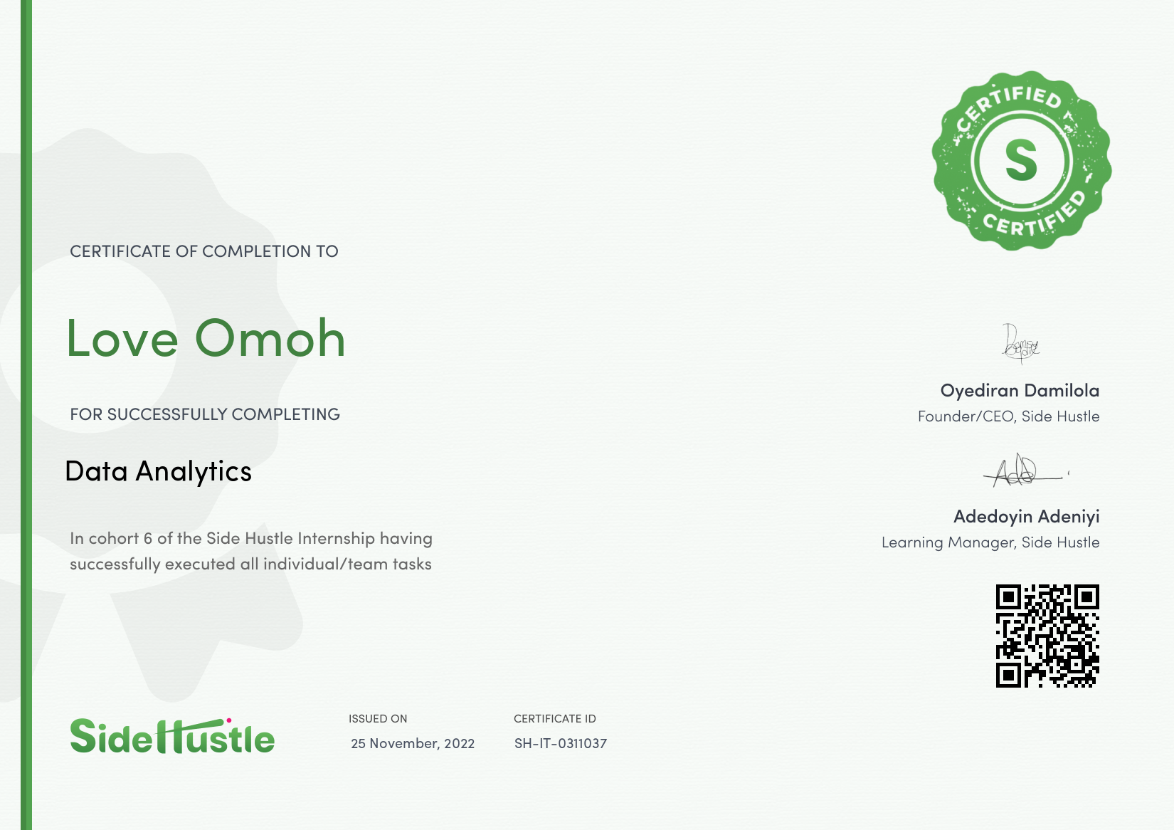 Terra Learning certificate