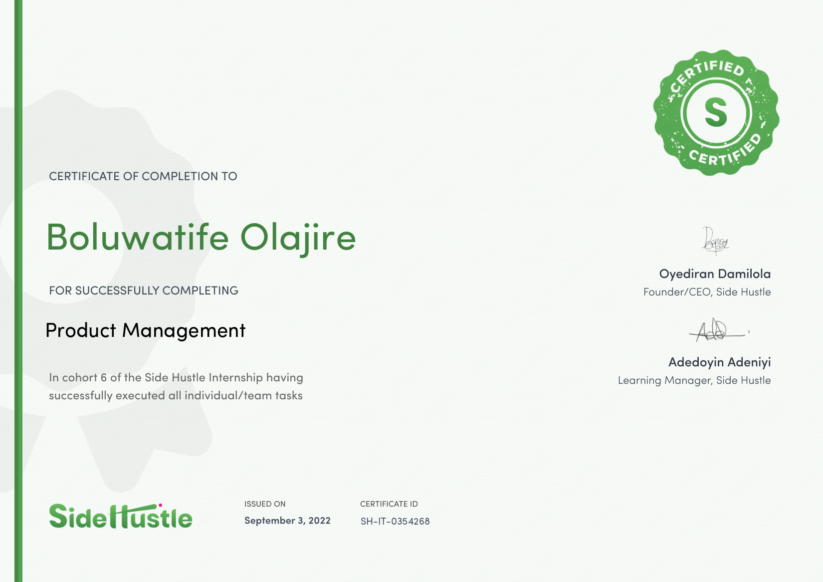 Terra Learning certificate