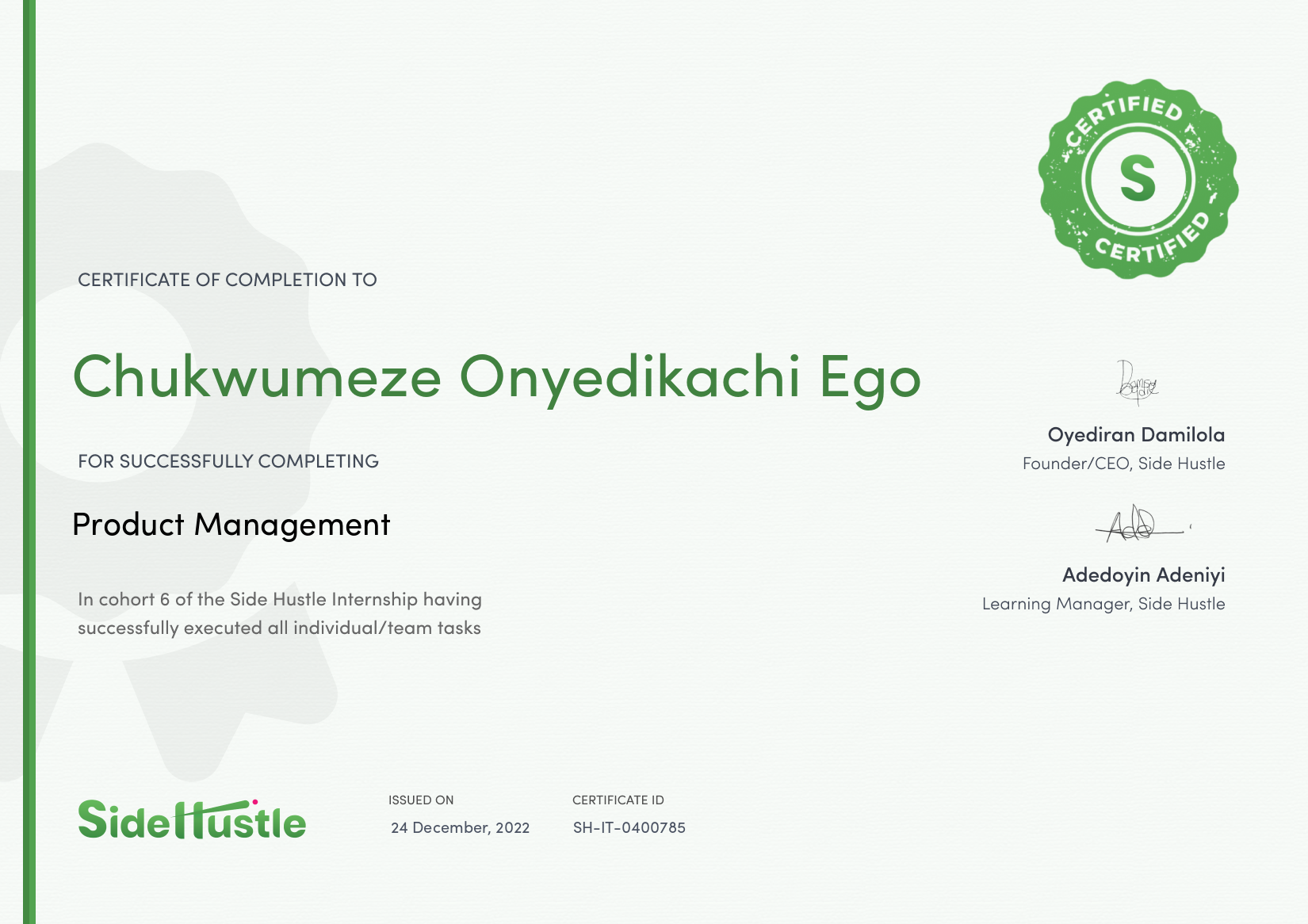 Terra Learning certificate