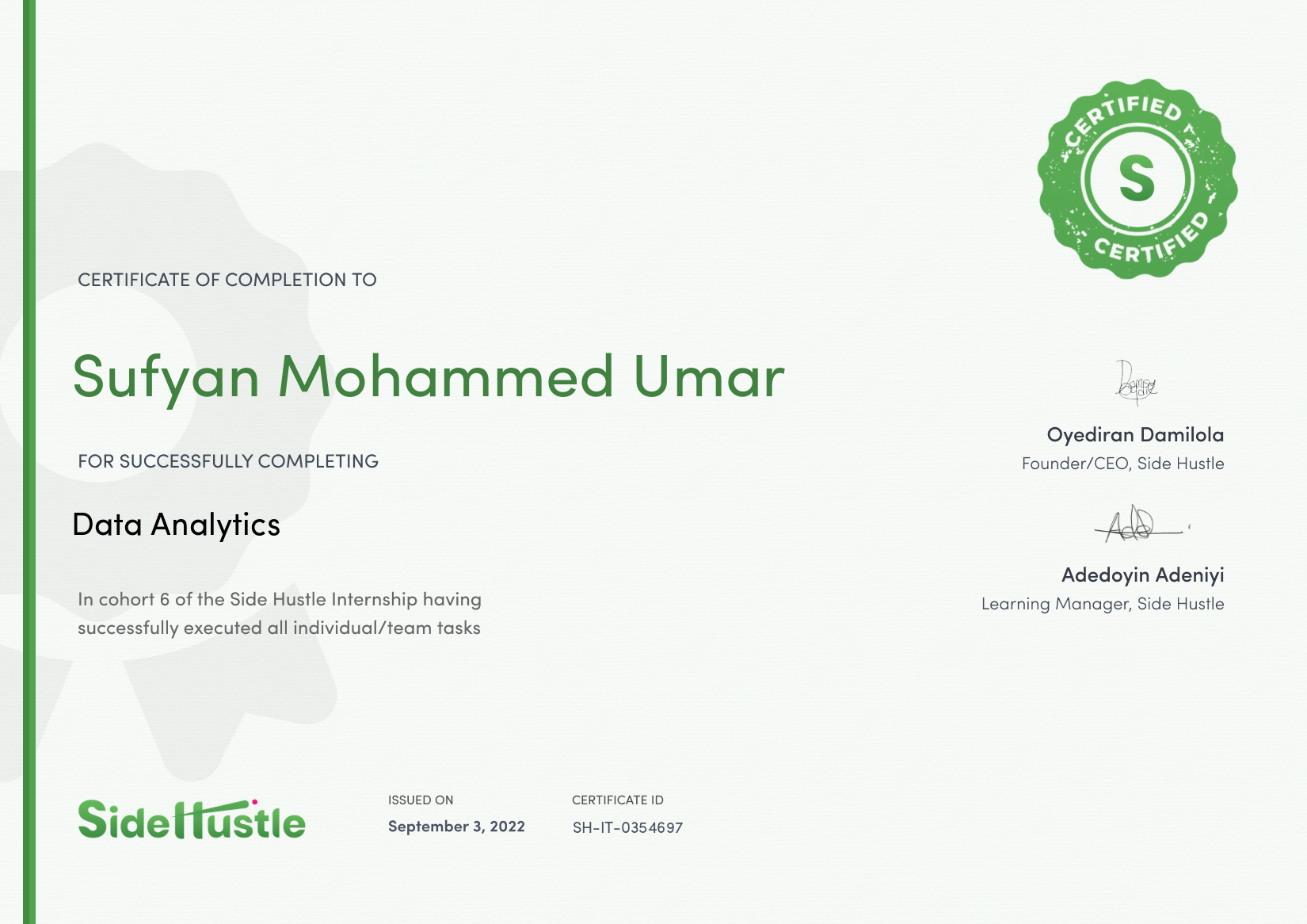 Terra Learning certificate