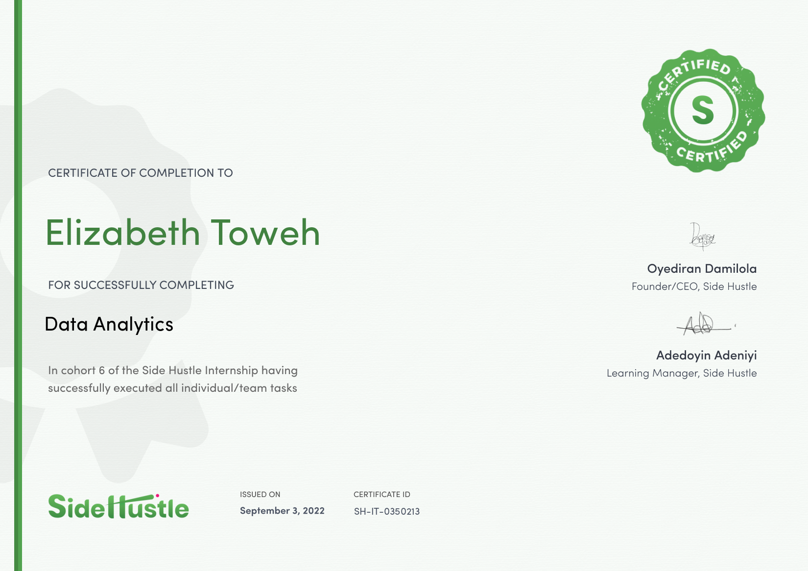 Terra Learning certificate