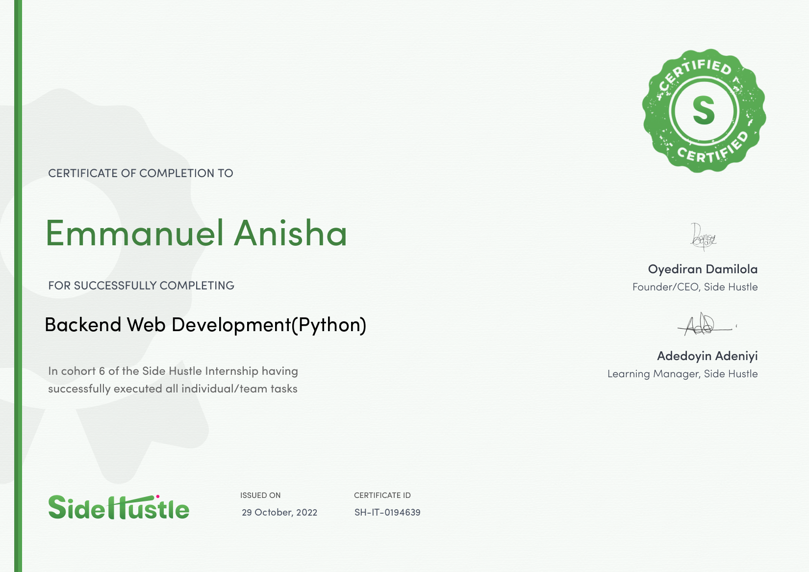 Terra Learning certificate