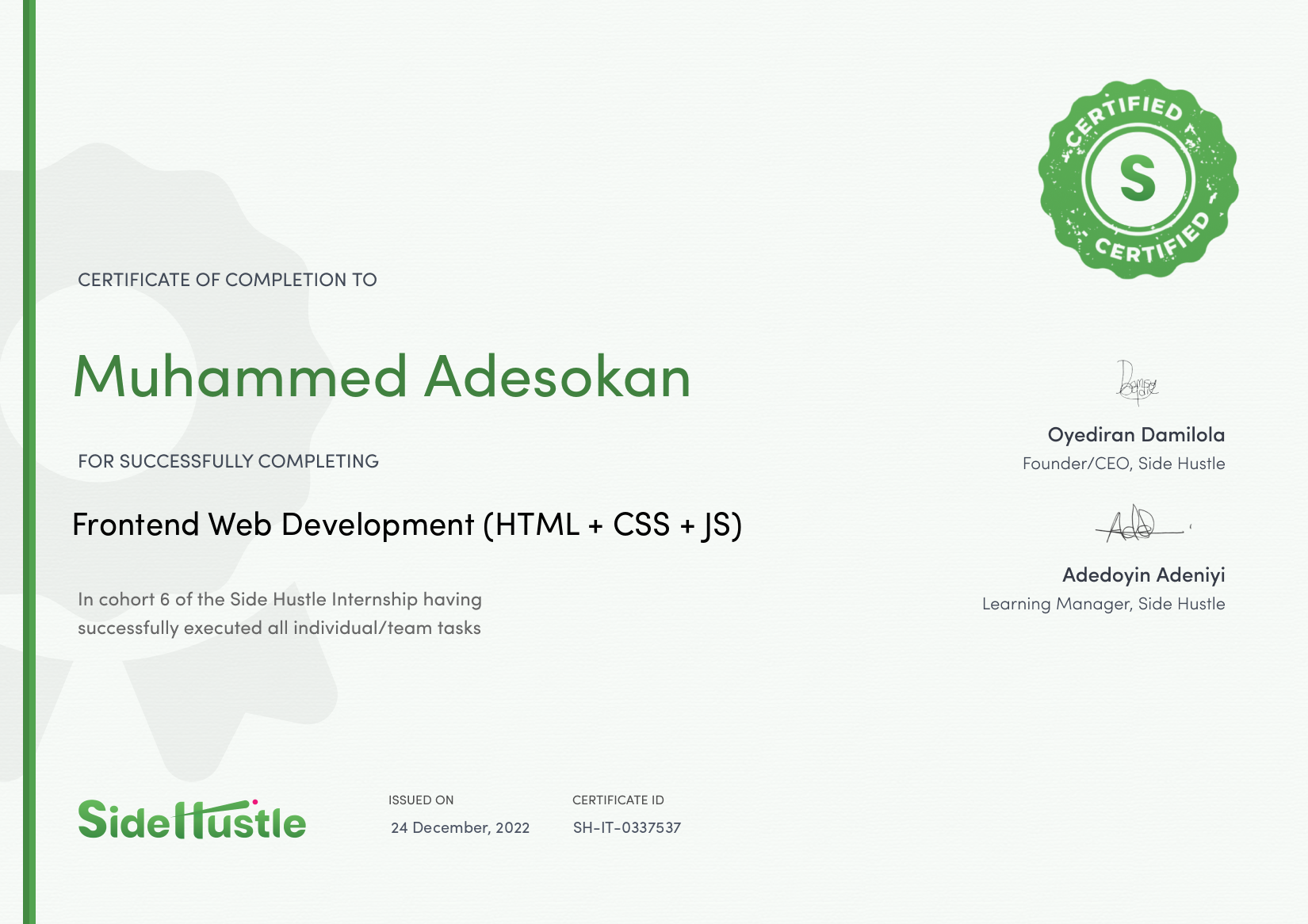Terra Learning certificate