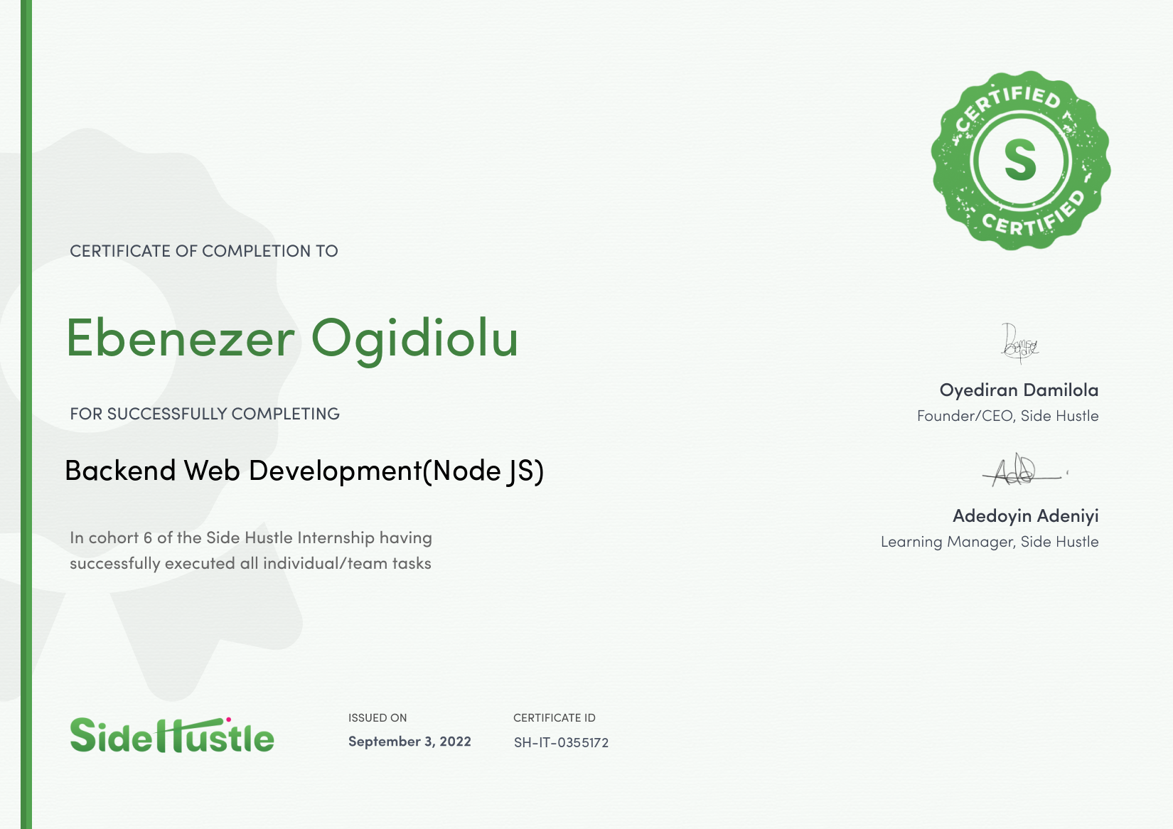 Terra Learning certificate