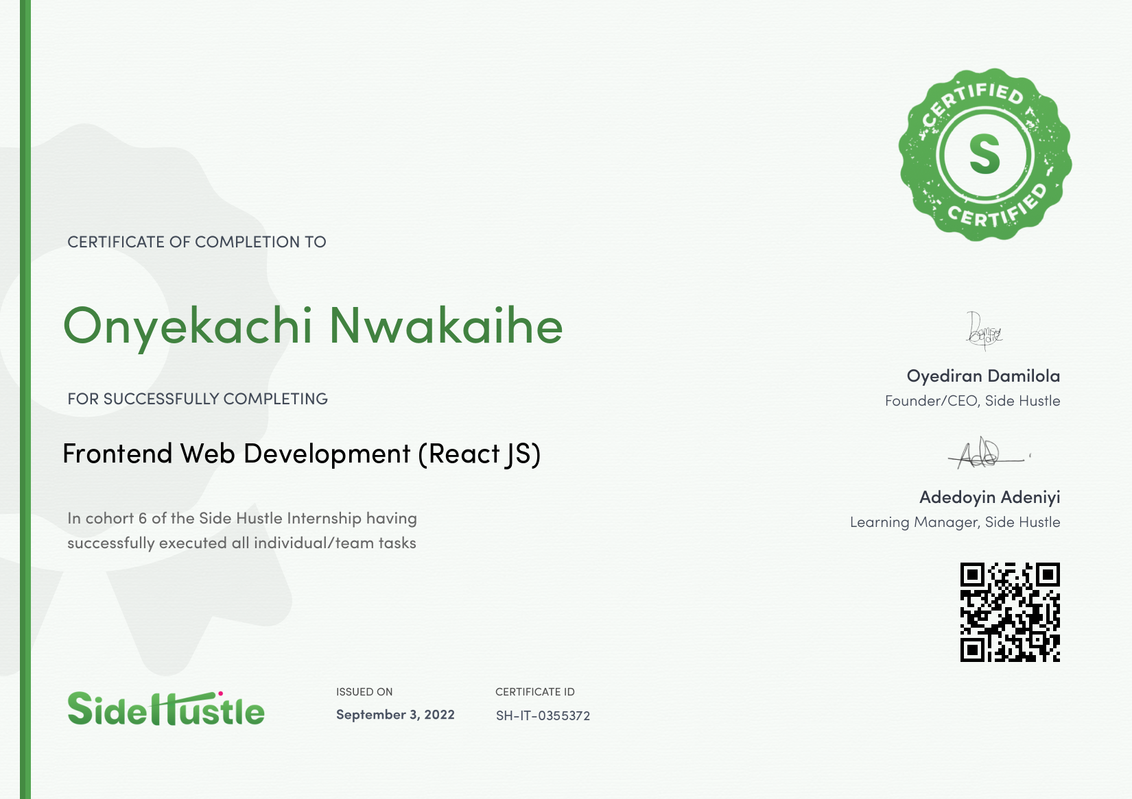 Terra Learning certificate