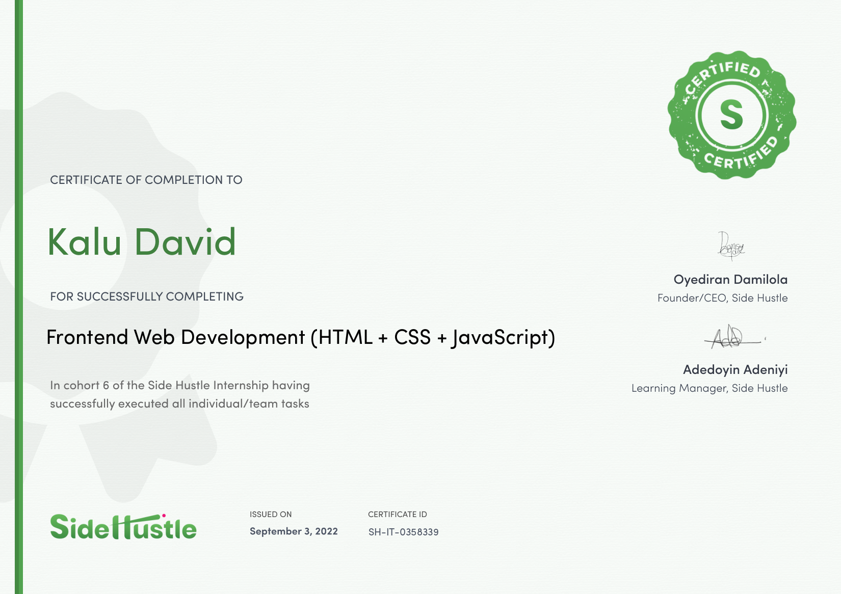 Terra Learning certificate