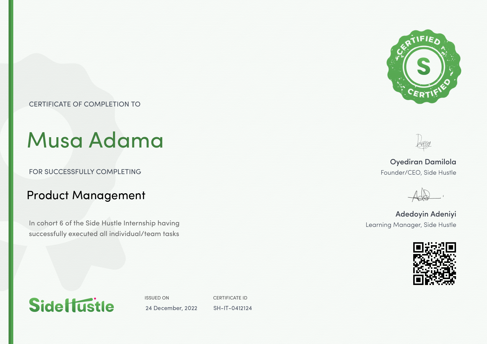 Terra Learning certificate