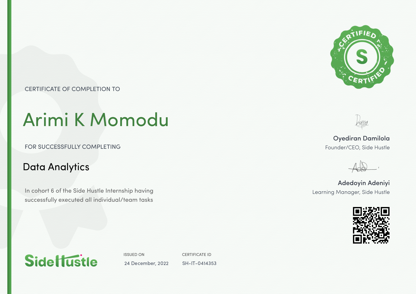Terra Learning certificate